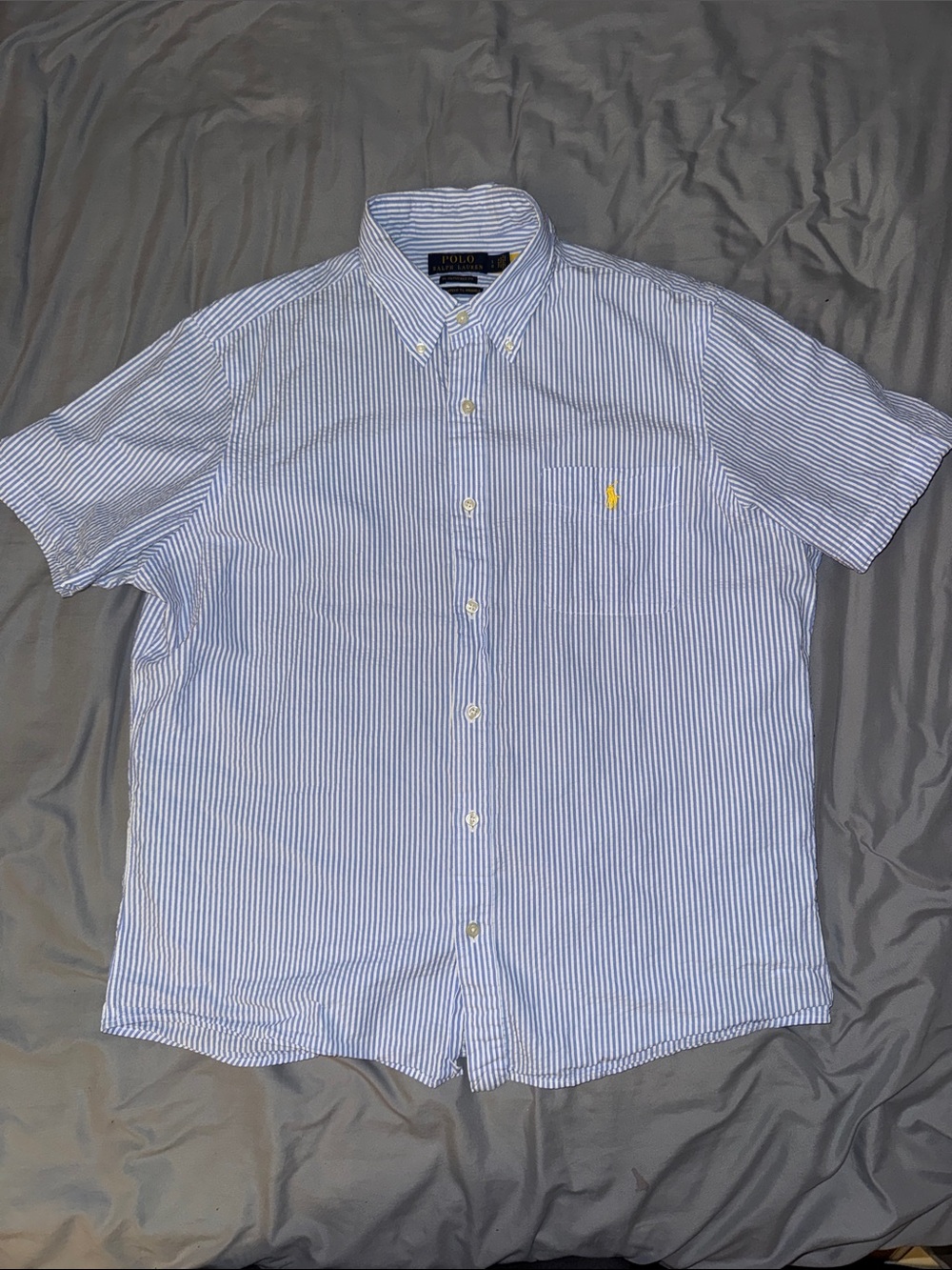 Polo Ralph Lauren Blue White Striped Seersucker Polo